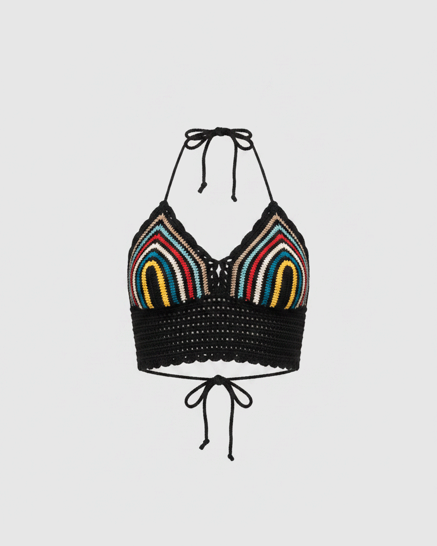 Renkli Örgü Karnaval Crop Top
