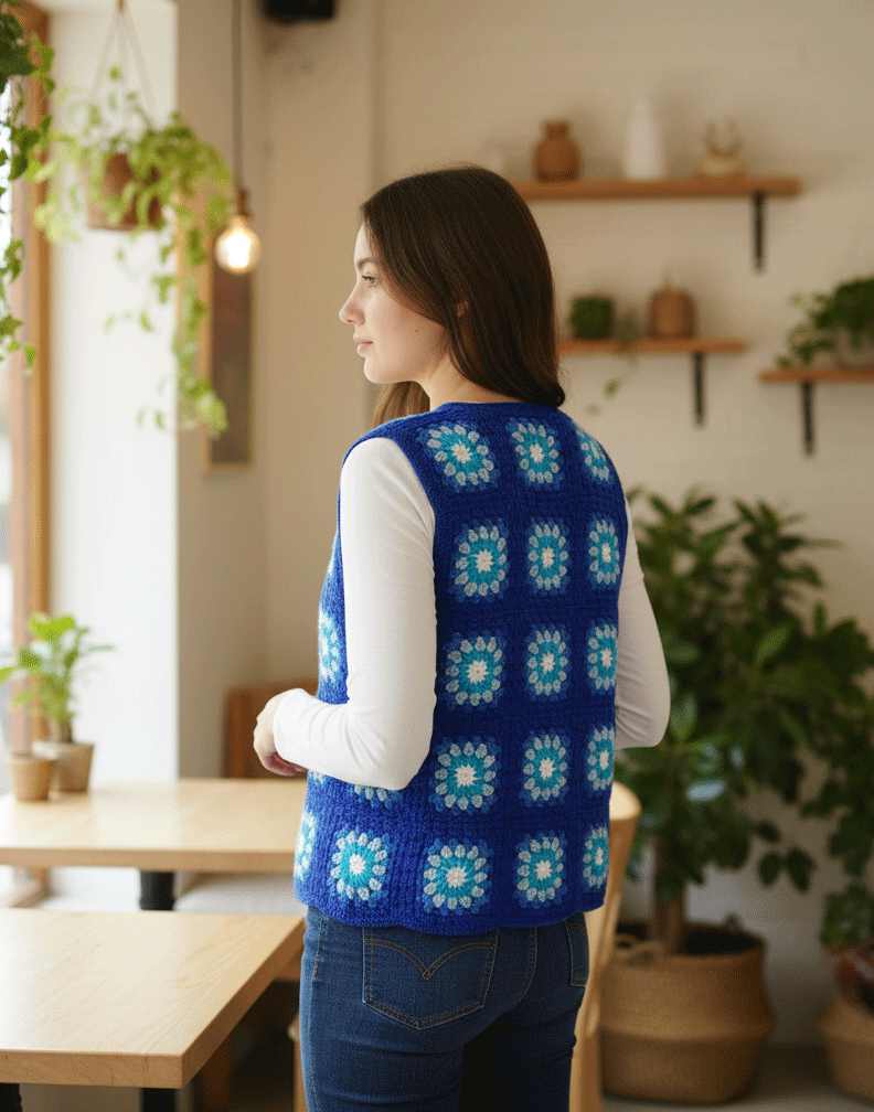Deniz Esintisi El Örgüsü Granny Square Kadın Yeleği