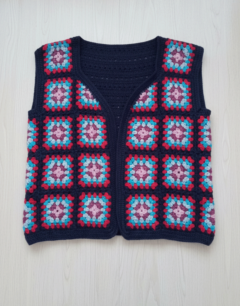 Renkli Rüyalar El Örgüsü Granny Square Kadın Yeleği