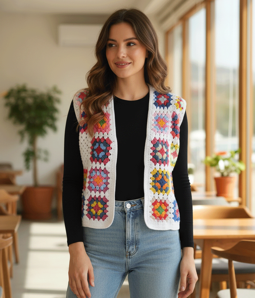 Granny Square (kare motif) Yelek