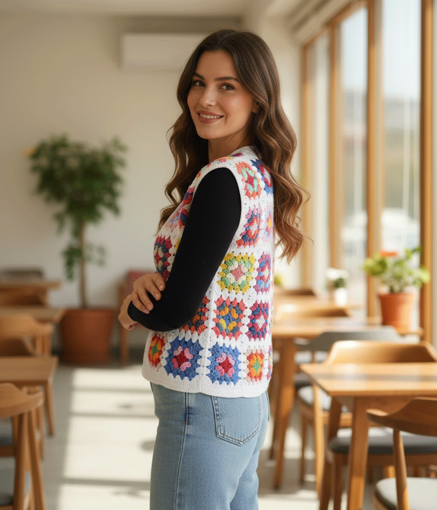 Granny Square (kare motif) Yelek