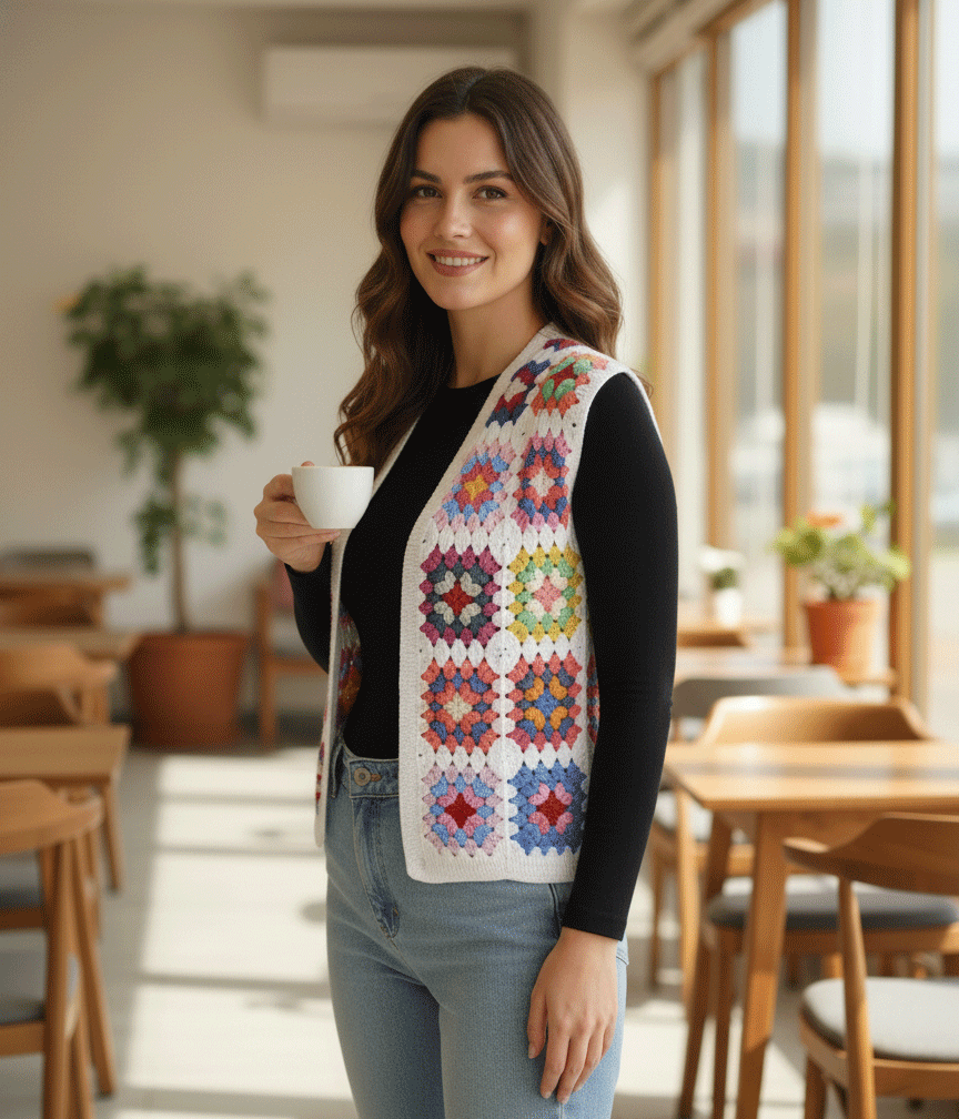 Granny Square (kare motif) Yelek